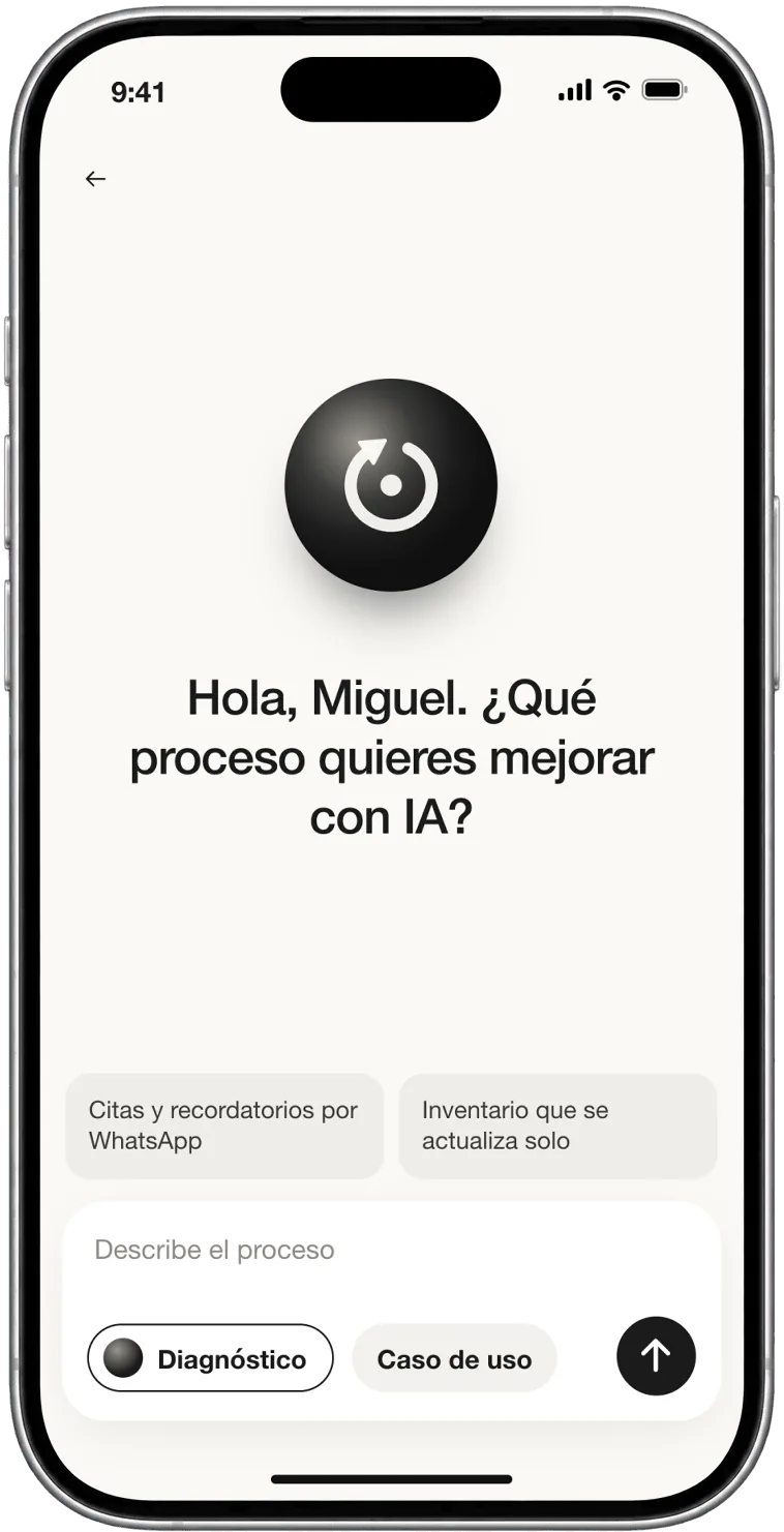 Asistente que pregunta qué proceso quieres mejorar con IA